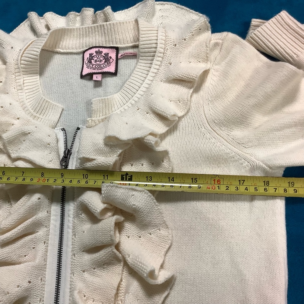 Juicy Couture Ivory Full-Zip Ruffled Cropped Sweater Cardigan - Picture 7 of 10
